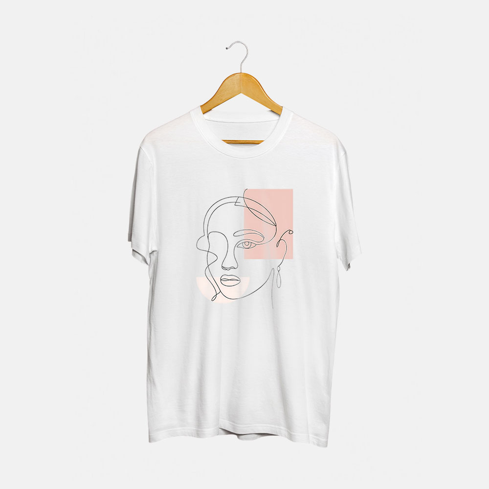 Woman Line Art Round Neck T-Shirt